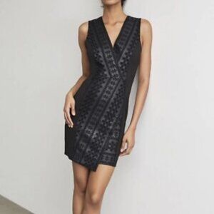 BCBGMaxAzria Embroidered Faux Leather & Ponte Sheath Dress, Size 6